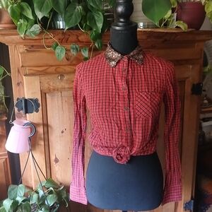 Western Chic Plaid and Sequins Cowgirl Button Up Glam Retro Size XS